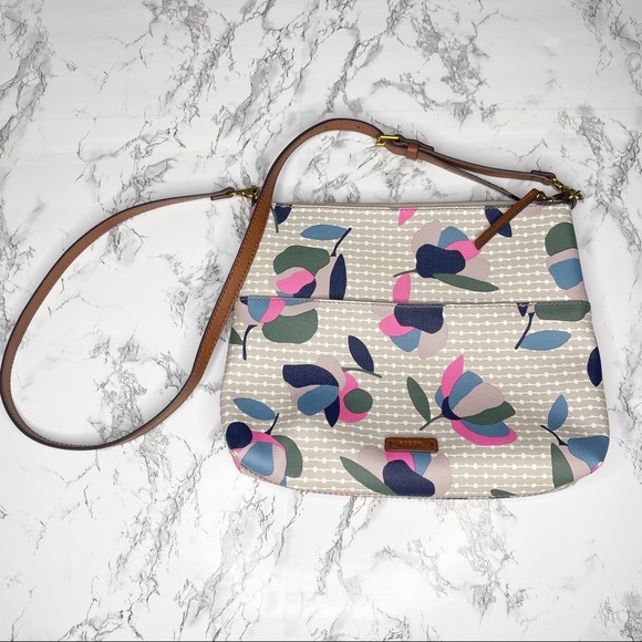 Fossil Handbags - Fossil Fiona Floral Crossbody Bag Tan Pink Blue